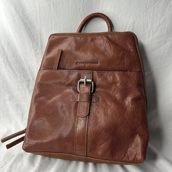 Spikes and Sparrow Brown Cognac Genuine Leather Bag Backpack Purse Adjustable - Picture 1 of 7
